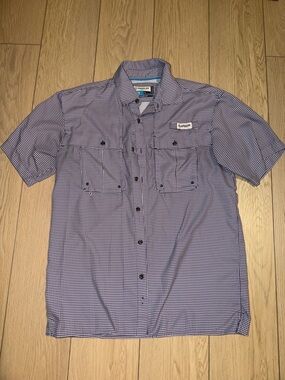 Magellan Outdoors Blue and White Check Short-Sleeve Button-Down Shirt